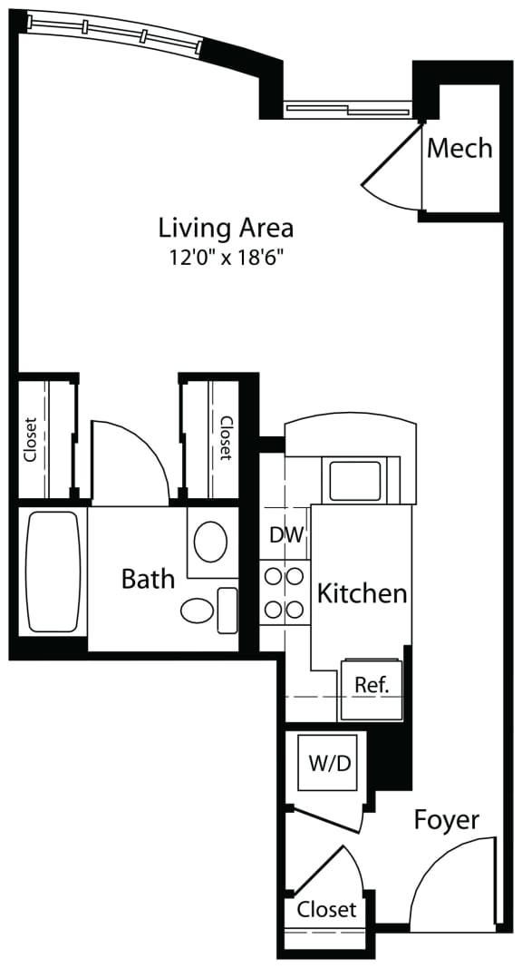 0x1a - Efficiency Floor Plan at 1221 S Eads Apartments, Arlington