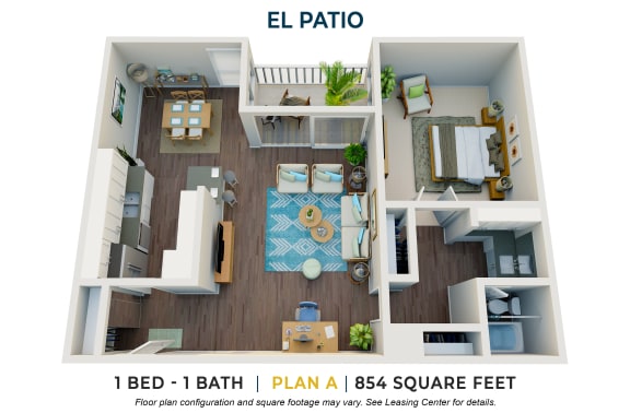 One Bedroom Plan A FloorPlan Image at El Patio Apartments, Glendale, California