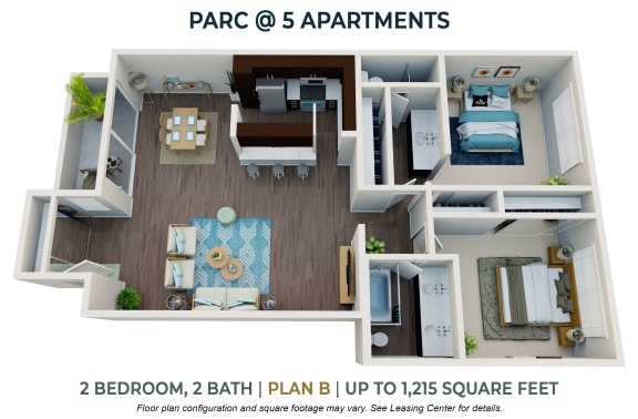 Floor Plan  2bedroom 2 bathroom floor plan A at Parc at 5 Apartments, Downey, CA
