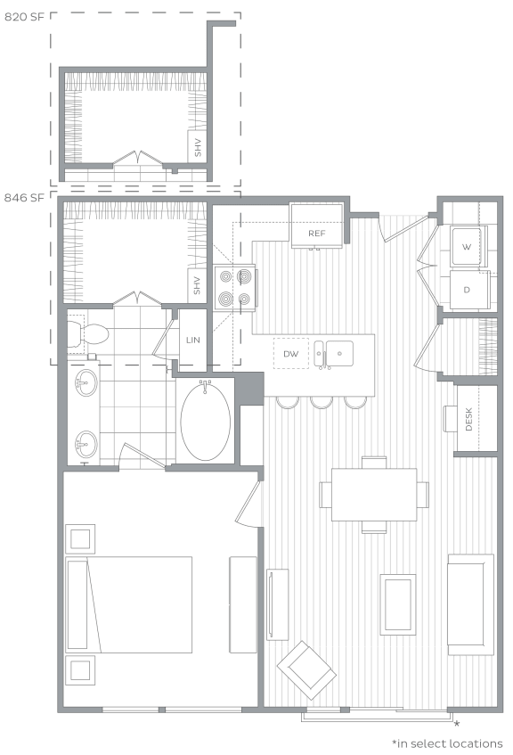 Floor Plan  Lake Boone 1BR floor plan