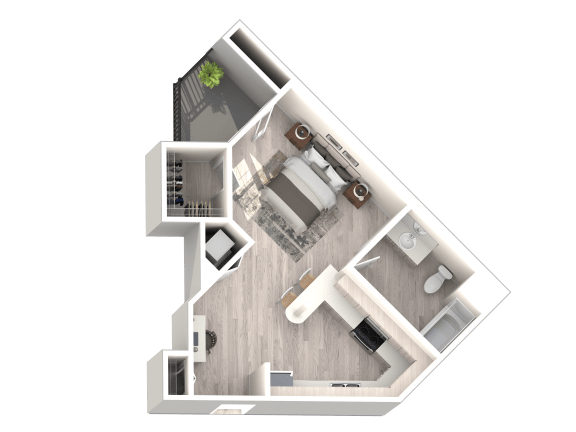 Floor Plan A - Studio 1 Bathroom - 519 sqft