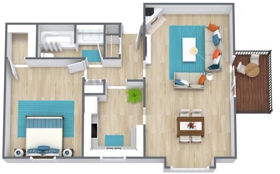 Floor Plan  3D floor plan of a one bedroom