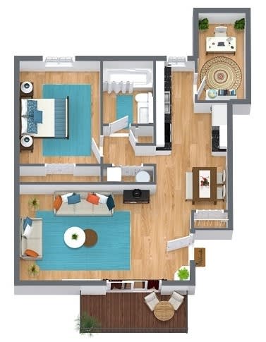 one bedroom floor plan with den