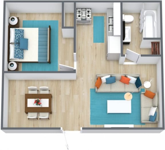 3D image of a one bedroom apartment