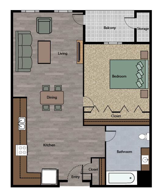 Adelante 1 Bedroom Floor Plan