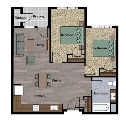 Adelante 2 Bedroom Floor Plan