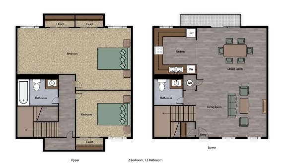 Mutual Housing at River Garden 2 bedroom 1.5 bath floorplan