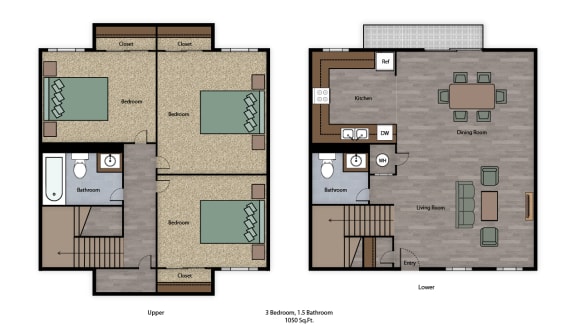 Mutual Housing at River Garden 3 bedroom 1 bath floorplan
