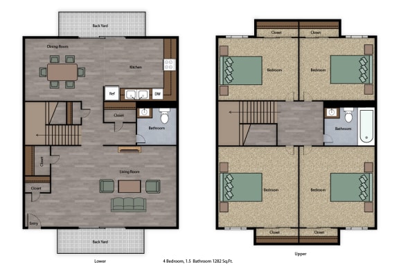Mutual Housing at River Garden 4 bedroom 1.5 bath floorplan