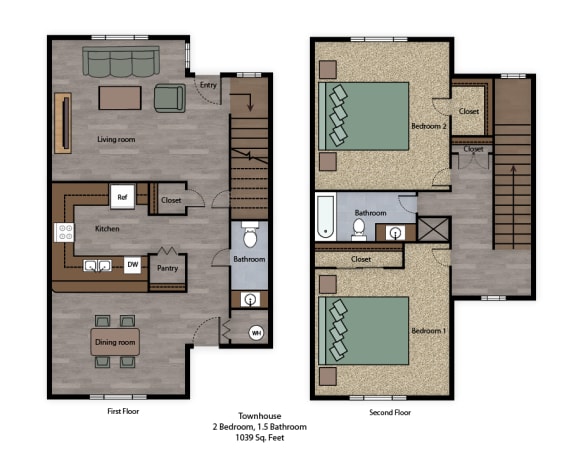 Tremont Green Mutual Housing Community 2 bedroom 1.5 bath  townhome floorplan
