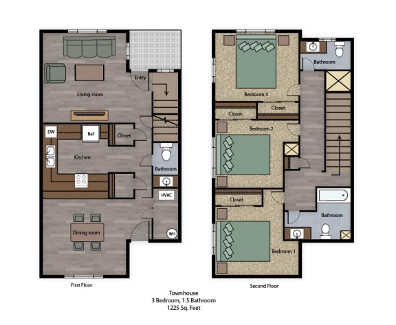 Tremont Green Mutual Housing Community 3 bedroom 1 and two half bath floorplan
