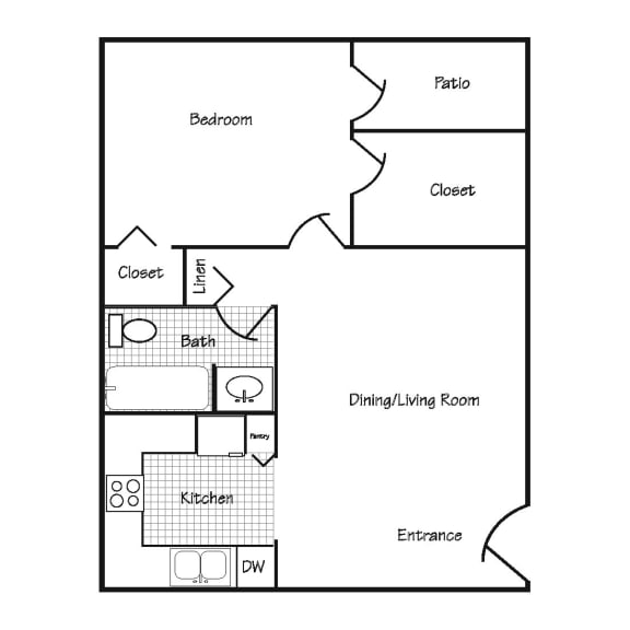 Brentwood Village One Bed One Bath Floor Plan