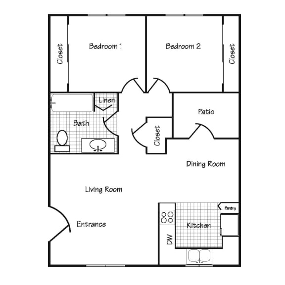 Brentwood Village Two Bed One Bath Floor Plan