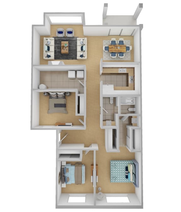 Yarrowood Highlands Apartments 3 Bedroom One and a Half Bath 3D Floor Plan