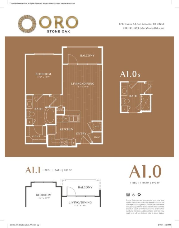Oro Stone Oak Apartments A1 and A1.1 Floor Plan