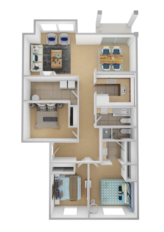 Yarrowood Highlands Apartments 3 Bedroom 2 Bath 3D Floor Plan