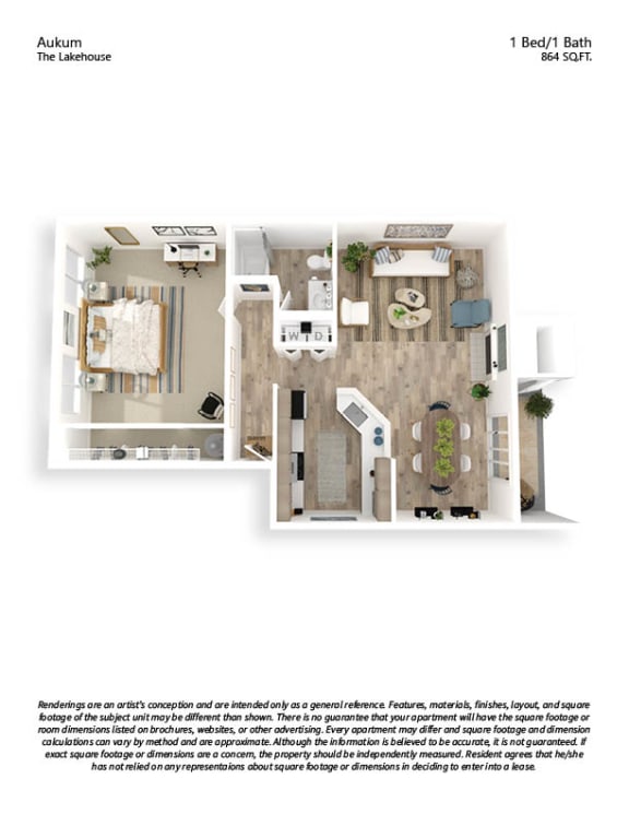 The Lakehouse Apartments Floor Plan 1x1