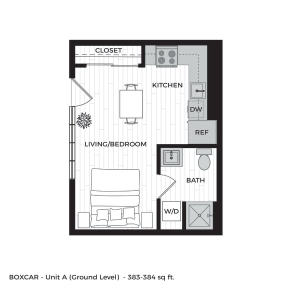 Boxcar Apartments A1 Furnished Floor Plan