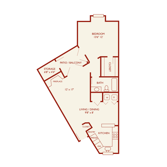 Brentwood Oaks Apartments 1x1 C Floor Plan