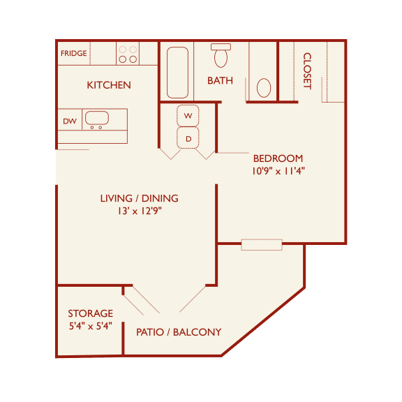 Brentwood Oaks Apartments 1x1 A Floor Plan