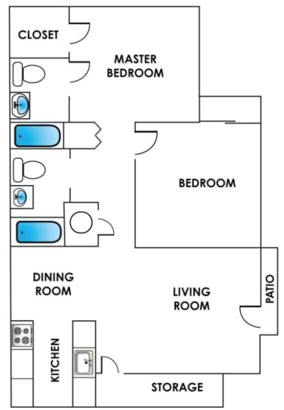 Columbine West Two Bedroom Two Bathroom Floor Plan