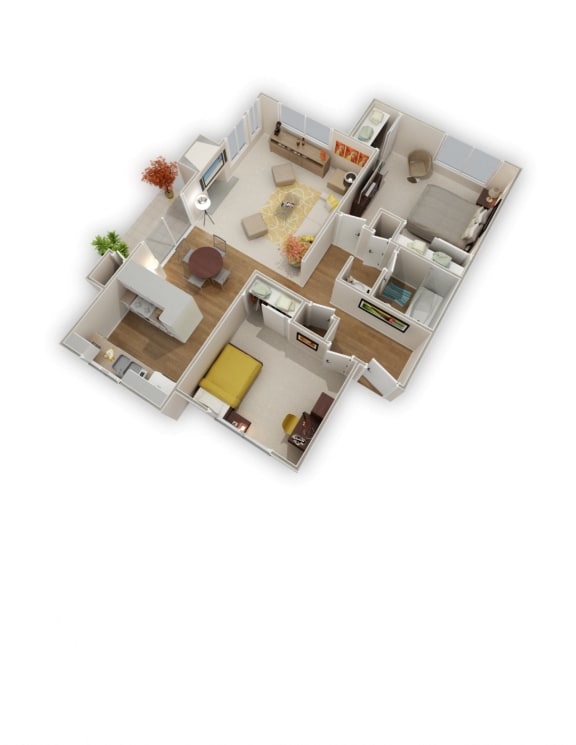 Crossing at Arroyo Trail Apartments Two Bedroom One Bath Rehab 3D Floor Plan