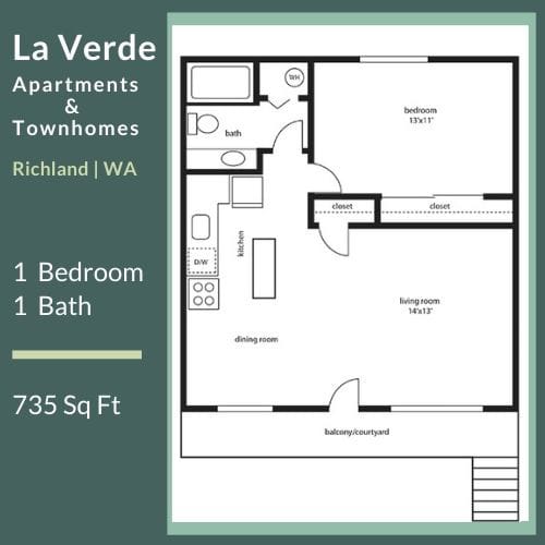 Floor Plan  La Verde Apartments One Bedroom One Bathroom Floor Plan