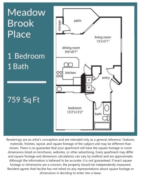 Meadow Brook Place 1x1 Floor Plan