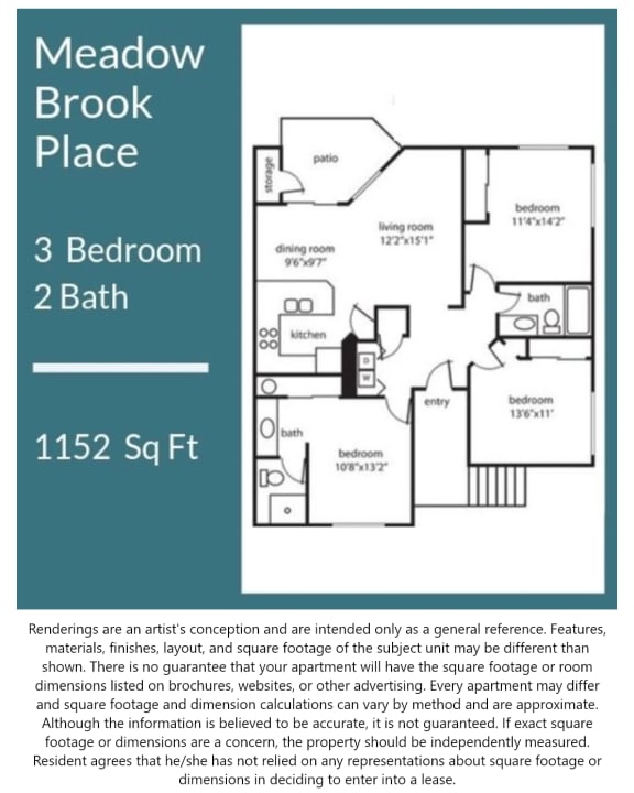 Meadow Brook Place 3x2 Floor Plan