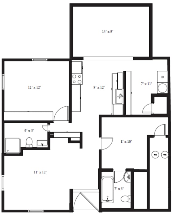 Morain Estates Two Bedroom Two Bathroom Floor Plan