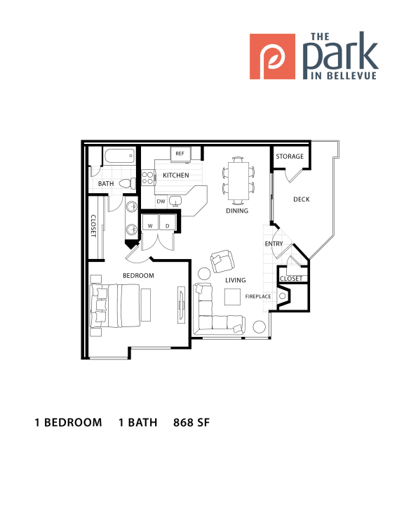 Park in Belleview Apartments One Bedroom One Bathroom Floorplan