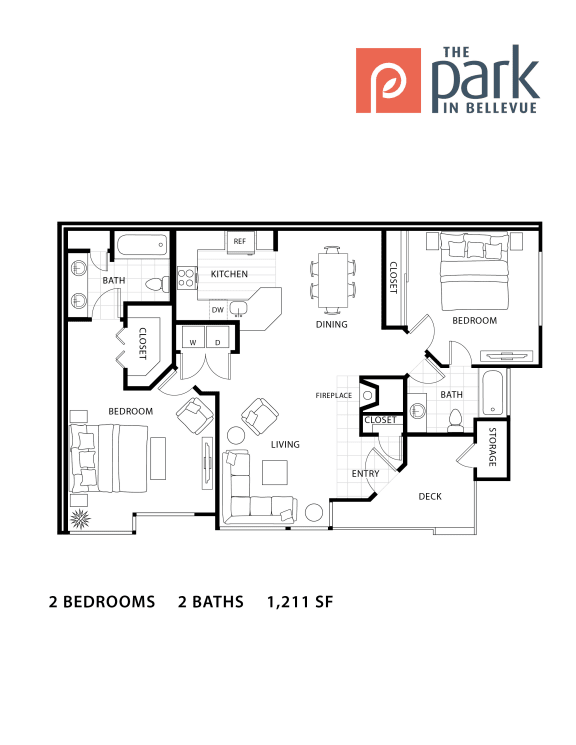 Park in Belleview Apartments Two Bedroom Two Bathroom Floorplan