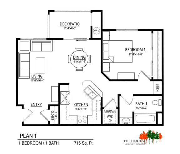 Floor Plan  The Heritage Apartment Community 1A Floor Plan