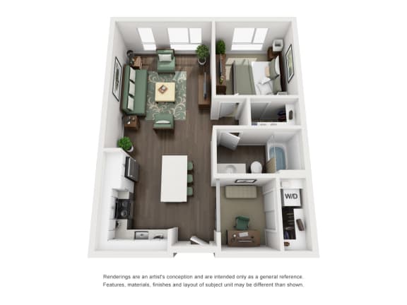 Paceline Apartments B2 1x1 Floor Plan