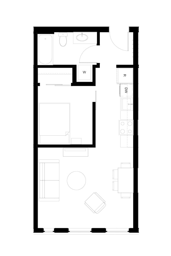  Floor Plan Open One Bedroom MFTE