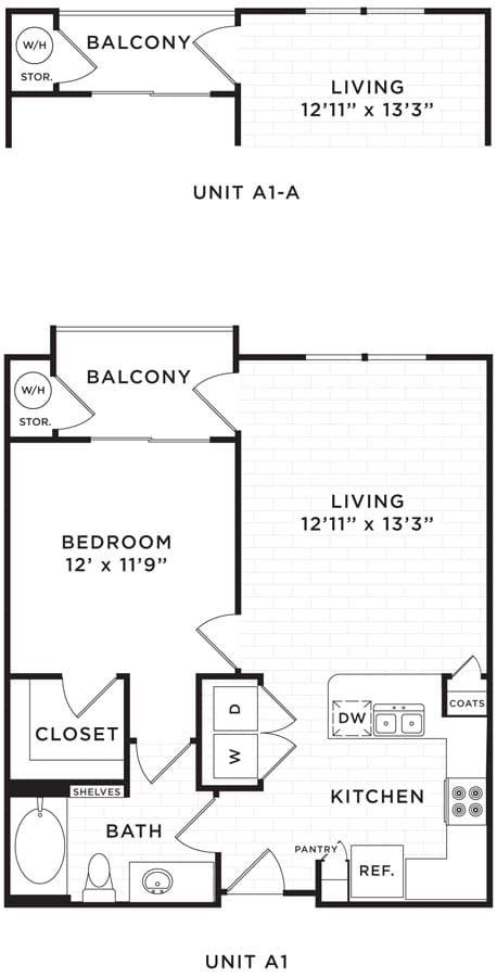 The Mercer Apartments A1 and A1A Floor Plan