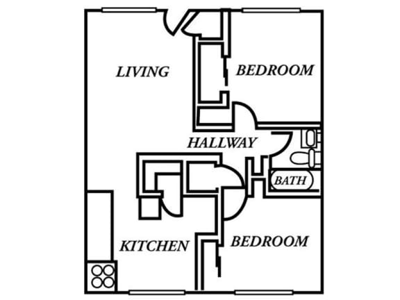 Floor Plan  Holladay Hills Apartments 2x1 Floor Plan