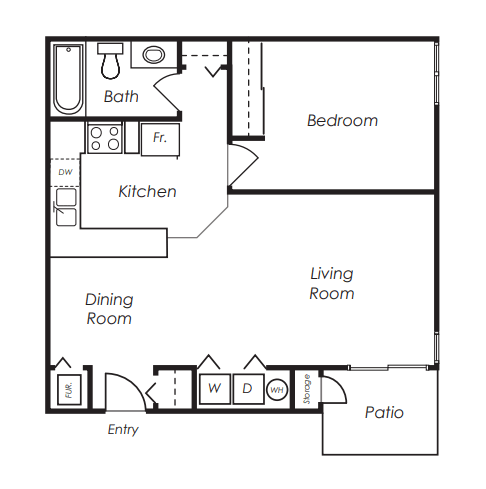 Floor Plan  1 Bed, 1 Bath Floor Plan at Columbia Village, Boise, 83716