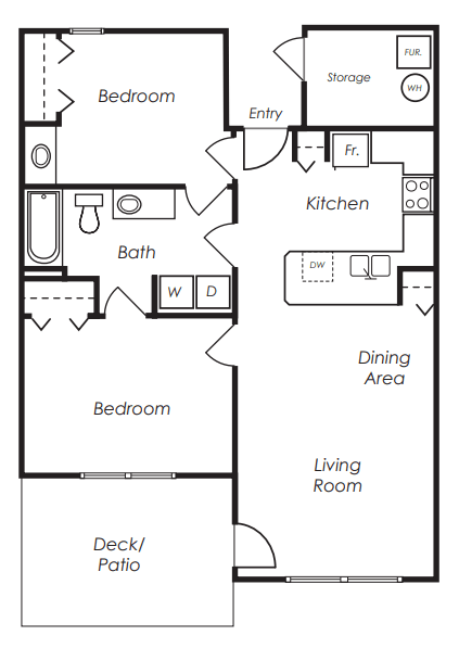 2 Bedroom 1 Bath Floorplan at Ashlyn Place Apartments, Missoula