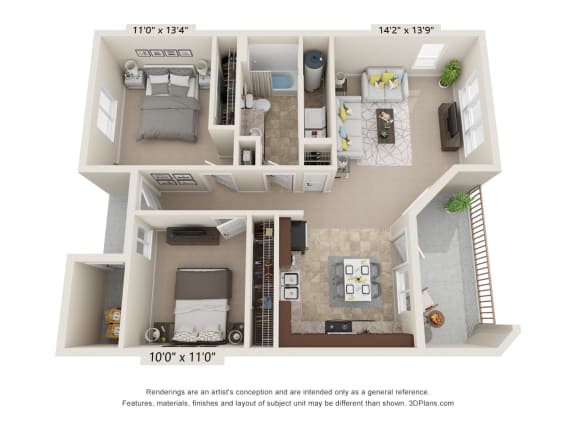 2 Bedroom A Floor Plan at Brooklyn West Apartments, Missoula, MT