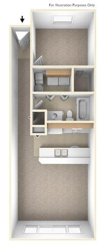 1 Bedroom Floor Plan at River Walk Apartments, Boise, 83702