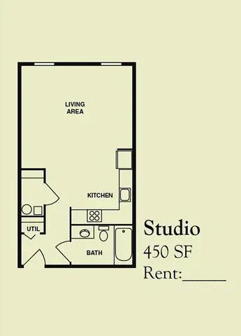 Studio 1 bath Floor Plan at River Walk Apartments, Idaho, 83702