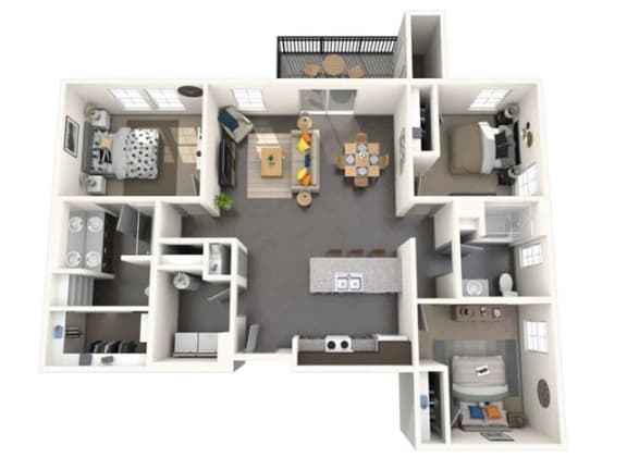 Floor Plan  Three Bedroom, Two Bathroom Floor Plan at Jasper Apartments, Meridian, ID