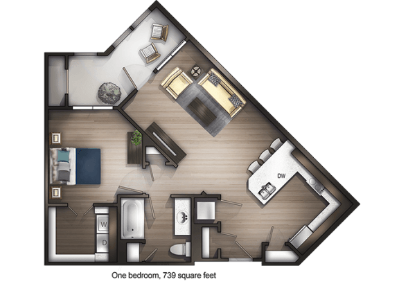 1 bedroom 1 bathroom Rimrock Floor Plan 1 bedroom 1 bathroom Rimrock Floor Plan at Avenue C, Billings, MT