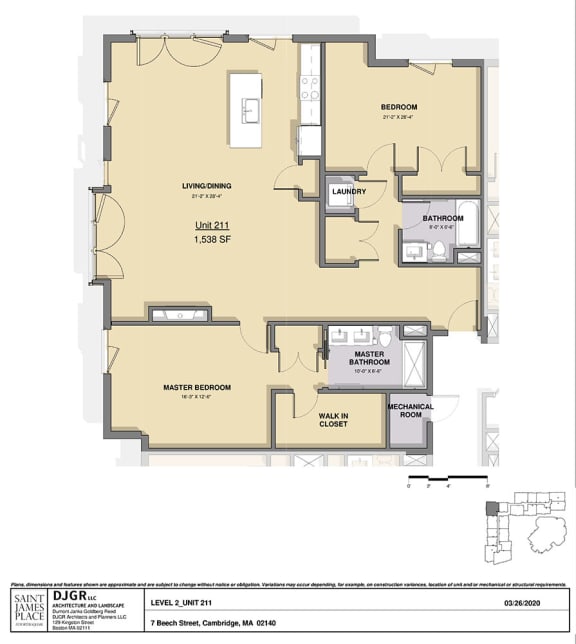 2 Bedroom, 2 Bathroom Condo Layout M 2 Bedroom, 2 Bathroom Condo Layout Mat Saint James Place, Cambridge, MA, 02140