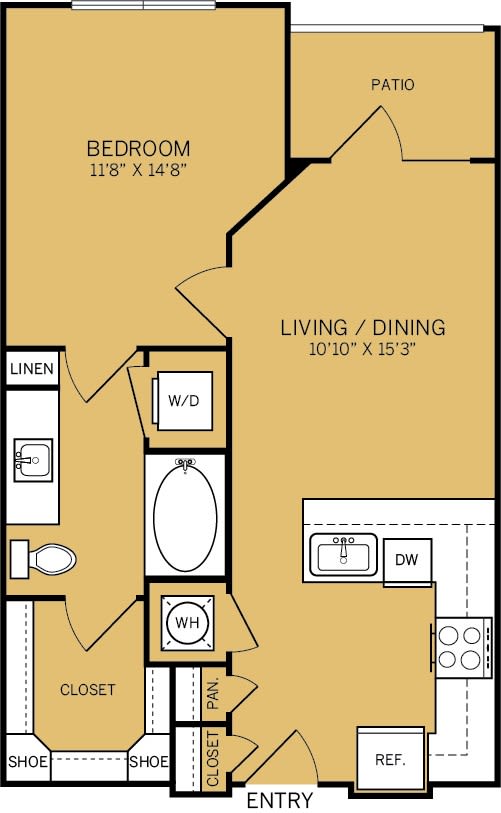 1 Bedroom 1 Bathroom 652 Sq.Ft. Floor plan at The Kelley, Texas, 76102