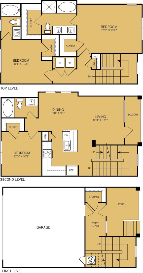 Floor Plan  3 Bedroom 3 Bathroom 1,575 Sq.Ft. Floor plan at The Kelley, Texas