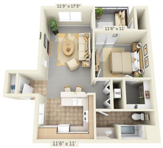Autumn Oaks Apartments Willow 1x1 Floor Plan 700 Square Feet