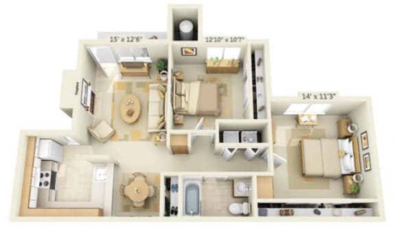 Canterbury Downs Apartments 2x1 Floor Plan 841 Square Feet