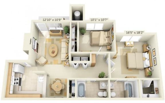 Canterbury Downs Apartments 2x2 Floor Plan 892 Square Feet